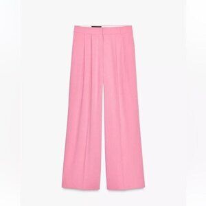 [New] Zara (XL) Bubble Gum Pink Linen Blend Wide Leg High Rise Pants